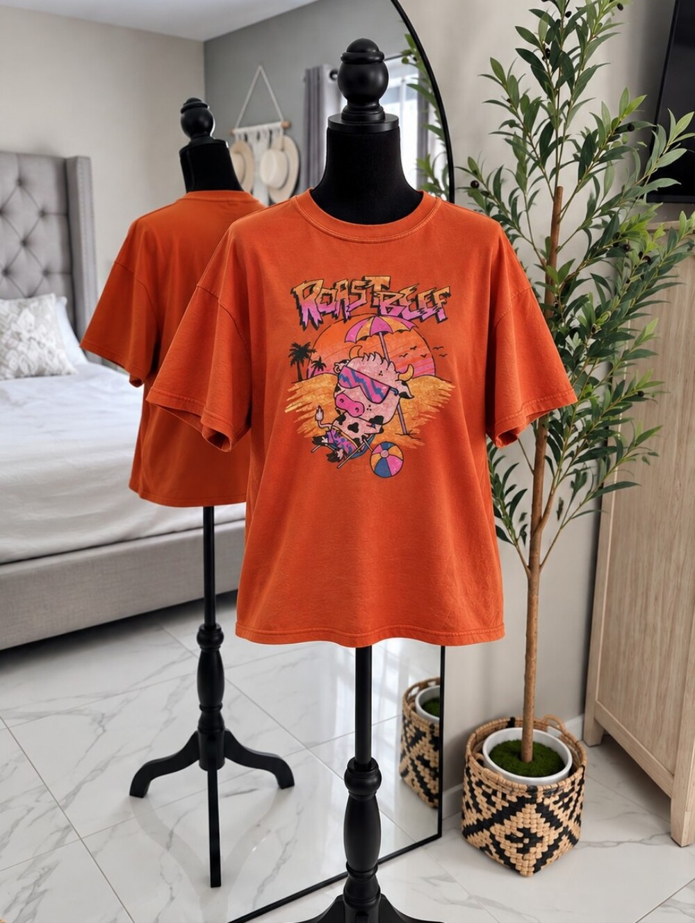 Roast Beef Graphic Tee - Orange Short Sleeve Shirt by Stranger Things